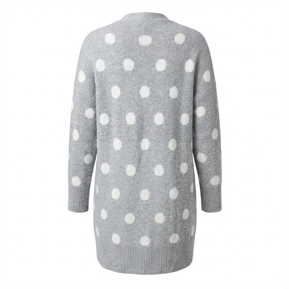 Sincerely Jules Polka Dot Open Front Long Duster Cardigan | Gray | Size XS - Picture 2 of 6